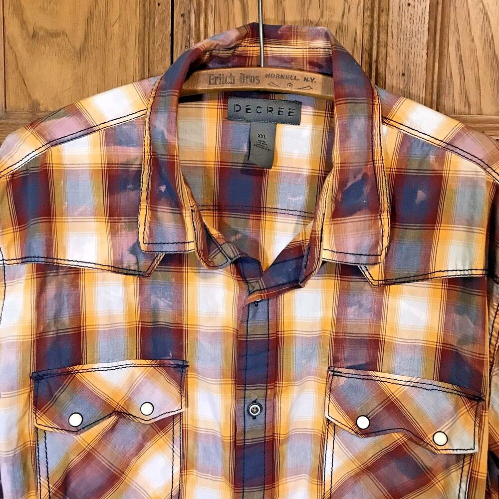 Decree Ombre Plaid Ranch Wear Shirt Men's XXL Cotton Sawtooth Pearl Snaps Yoke